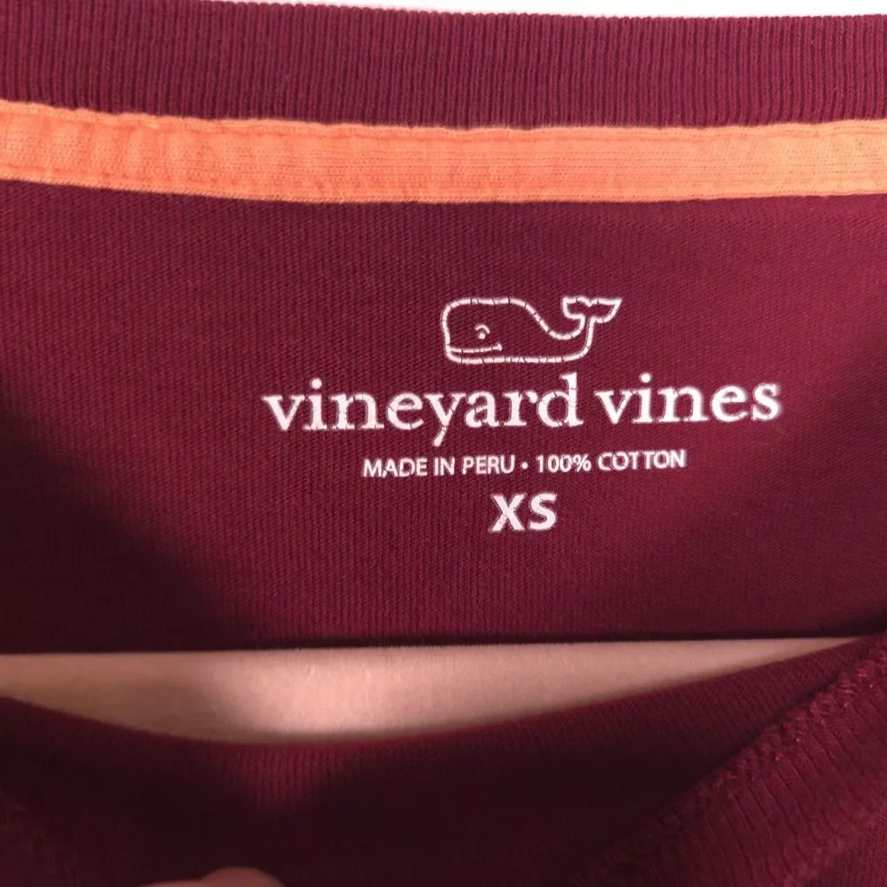 Vineyard Vines Burgundy Red Whale Long Sleeve‎ Pocket Tee Mens XS